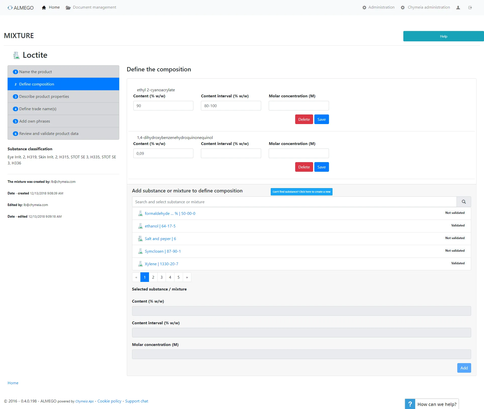 Mixture Composition – Before redesign
