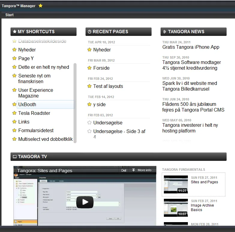 Tangora dashboard