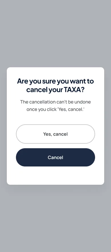 Original design showing a confirmation dialog with ambiguous "Cancel" button labeling